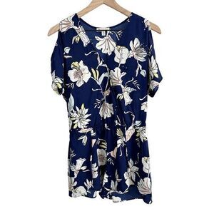 Lila‎ Rose Floral Print Cold Shoulder Short Sleeve Romper Blue Size 2